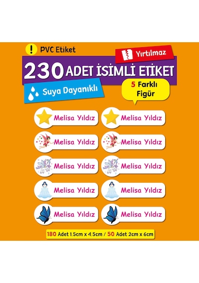 Kişiye Özel İsimli Defter Kalem Okul Etiketi, Yırtılmaz Pvc Etiket, Suya Dayanıklı Beyaz