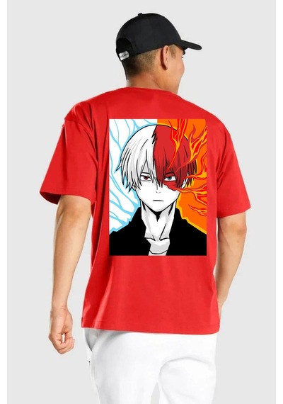 My Hero Academia Boku Anime Kırmızı Oversize Unisex Ön Ve Sırt Baskılı Tişört Kırmızı