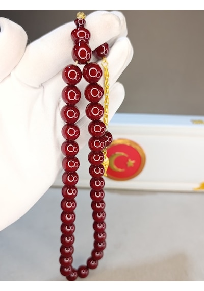 Orjinal Sıkma Kehribar Tesbih Kelle Boy Bordo Renk