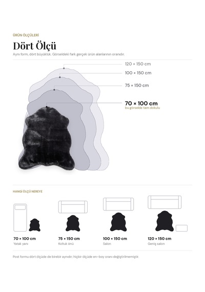 Merplush Peluş Post Halı 70x100 Cm Süet Taban Yumuşak Kürk Görünümlü Yatak Odası Halısı Siyah
