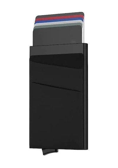 Valkyrie Premium Slim Metal Otomatik Kartlık Rfıd Korumalı, Mekanizmalı, 10+ Kart Kapasiteli Siyah Siyah
