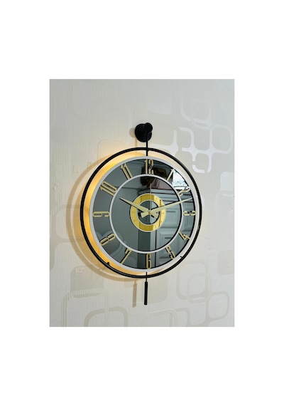Pey Aksesuar Metal Camlı Duvar Saati 40x60 Cm Işıklı Gerçek Cam Duvar Saati Modern Tasarım Siyah-füme-beyaz-gold