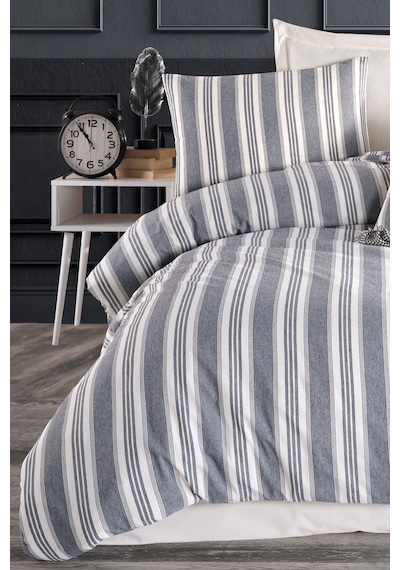 Eponj Home Sport Çizgili Nevresim Takımı Tek Kişilik Soft Line Antrasit Antrasit