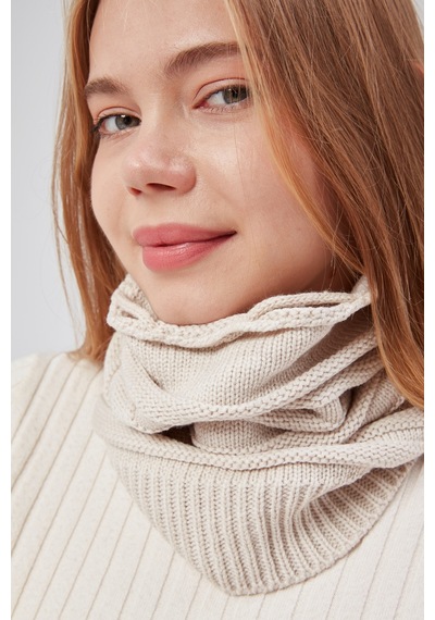 Derikem Kadın Triko Örgü Bere Boyunluk Outdoor Boyunluk Ekru
