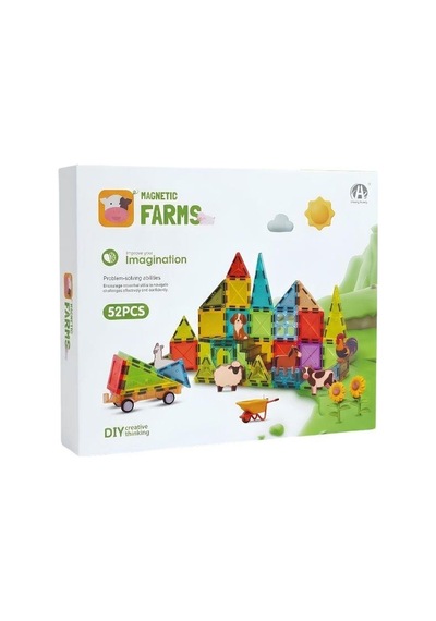Kzl Magnetic Farms Çiftlik Hayvan Figürlü Araçlı Manyetik Yapı Blokları Seti 5.5 Cm 52 Parça Ch1508