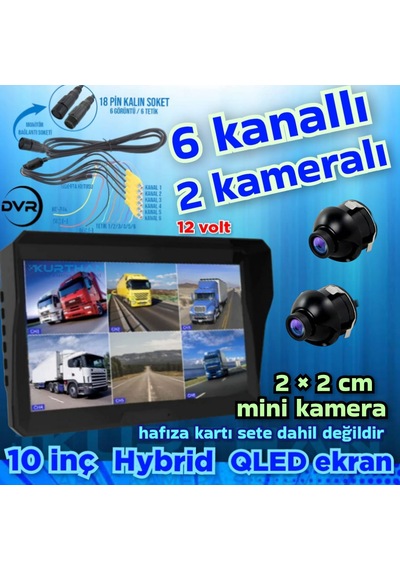 2 Adet 2 2 Cm Mini Kamera Ve 6 Kanallı Qled 10 İnç Dvr Monitör