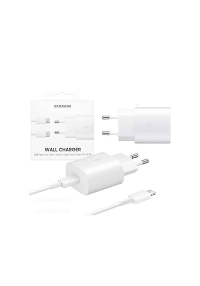 Samsung Uyumlu TA800 25 W Type-C Hızlı Şarj Aleti Kablo Set Beyaz