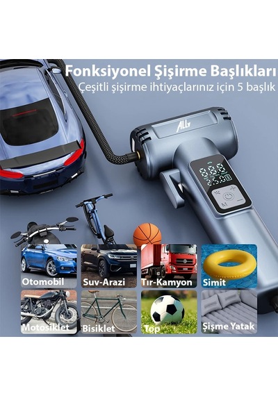 Ally St-5530 Dijital Şarjlı Araç Lastik Hava Şişirme Pompası Powerbank Pencere Kırıcı- 5775 1