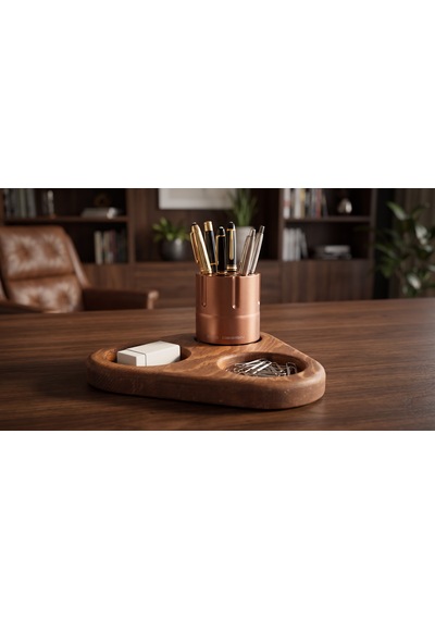 Alüminyum Revolver & Ahşap Tasarım Kalemlik Tıtan Copper & Kahve