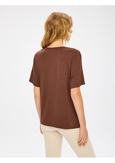 Faik Sönmez V Yaka Kısa Kol T-shirt W27tsh001 Bw27tsh00130 Kahve