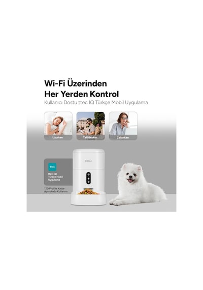 Ttec Foodi Uzaktan Kontrol Edilebilen Otomatik Wi-fi Akıllı Kedi Köpek Besleyici 4 L