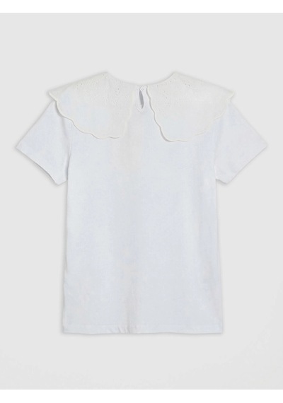 LC Waikiki Lcw Kids Ekru Bebe Yaka Fiyonklu Kız Çocuk Tişört Ecru