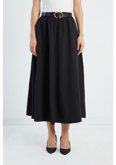 Fullamoda Beli Kemerli Maxi Boy Etek Siyah