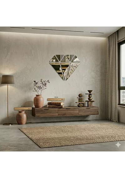 Mey İthalat 40x40 Cm Elmas Formlu Kırılmaz Pleksi Ayna - Geometrik Duvar Dekoru Sarı