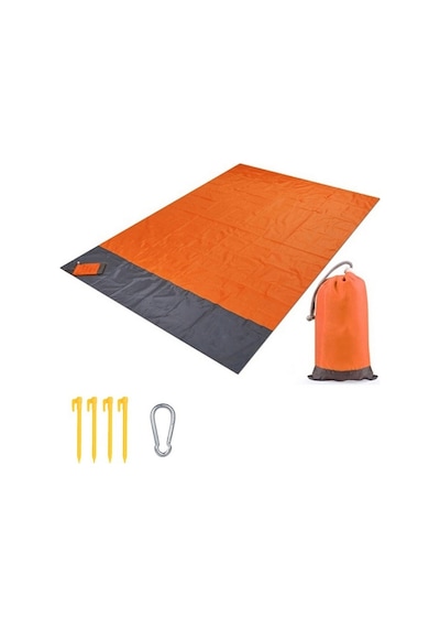 Plaj Battaniyesi Açık Piknik Mat 210X200Cm Aile Parkı Plaj Çim Için Katlanır Taşınabilir Seyahat Battaniyesi - Turuncu