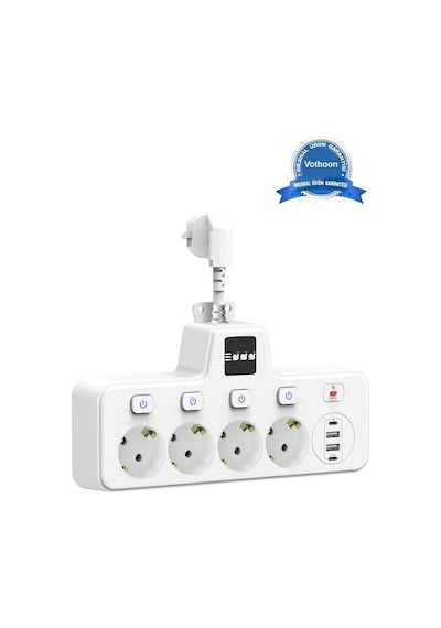 Termal Akım Korumalı 4 Lü Duvar Tipi Priz 2x Usb 2x Type-c Çıkışlı Grup Priz Çoğaltıcı Beyaz 2500w 0-2