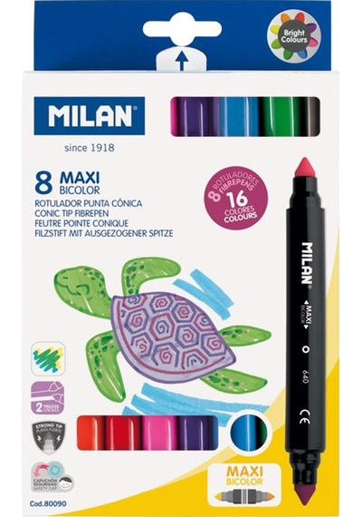 MILAN 80090 MAXI ÇİFT UÇLU JUMBO KEÇELİ KALEM 8Lİ