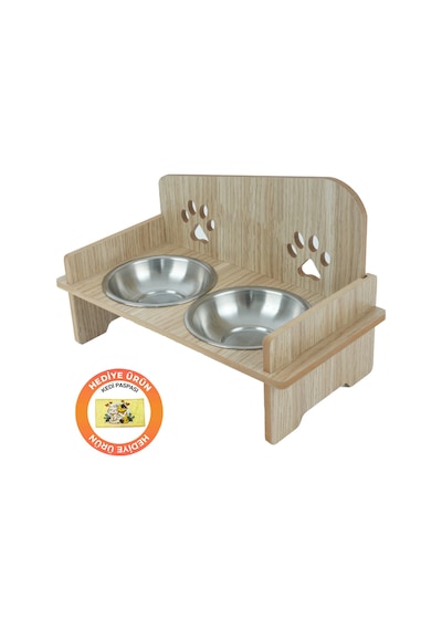 Ahşap Kedi Köpek Mama Su Kabı Standı, Metal Suluk, Kedi Köpek Halısı