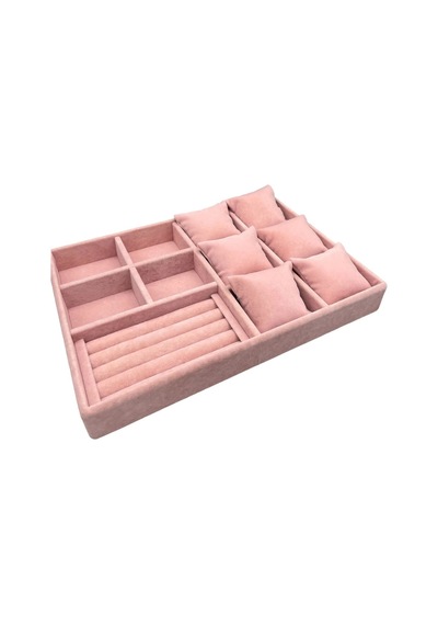 Yerli Süet Pembe Çoklu Takı Stand Kutu Tablası Çok Renkli
