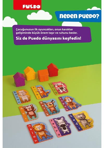 Puedo İlk Kelimelerim Eva Puzzle Hayvanlar 41 Parça Eğitici 3+ Çocuk Oyuncak Seti