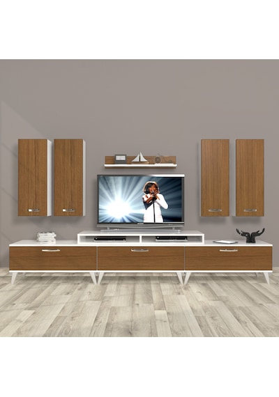 Decoraktiv Ekoflex 8d Slm Retro Tv Ünitesi Tv Sehpası Beyaz - Ceviz