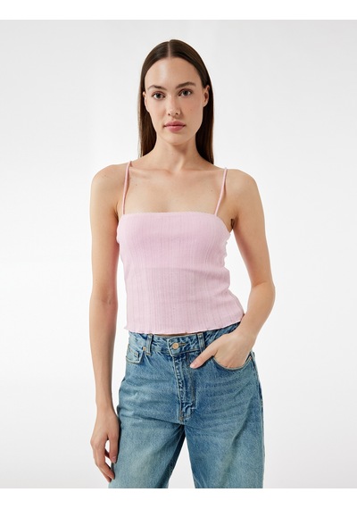 Koton Slim Fit İnce Askılı Crop Atlet Pembe 5sak10692ek Gül