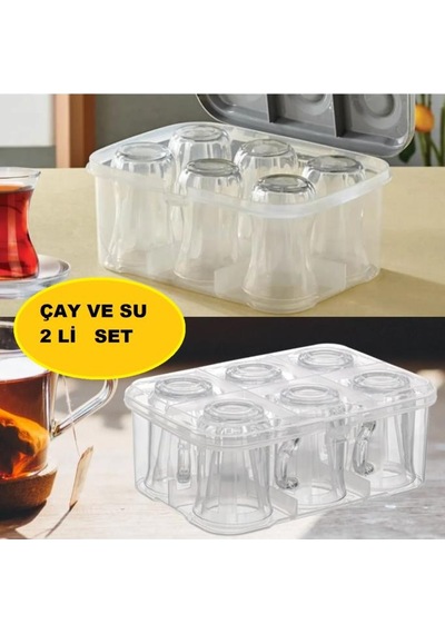 Kapris Çay Bardağı Ve Su Bardağı Taşıma Aparatı 2li Set Piknik Seti Şeffaf
