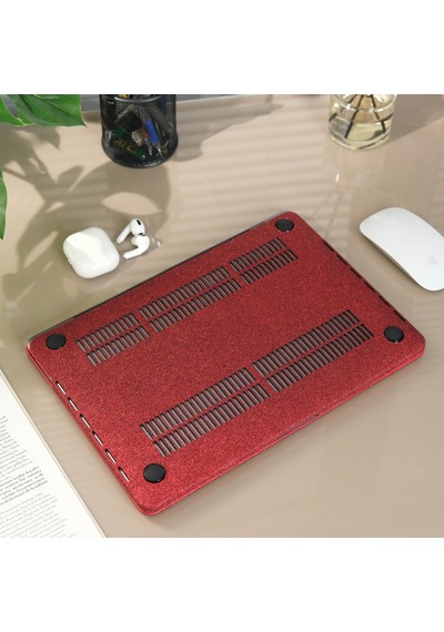 Apple Uyumlu MacBook Air 13 Kılıf Simli Parlak Vinil Sert Hard Case Tpu Taban İnce Hafif A2337 A2179 A1932 Bordo