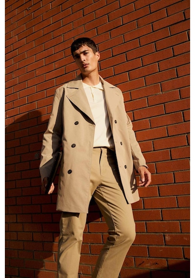 Defacto Slim Fit Dar Kesim Kemerli Düğmeli Trençkot D5528ax25aubn295 Kahve