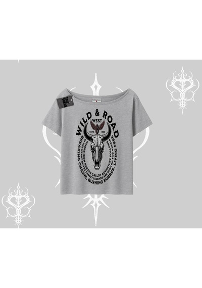Startmore Startmore Kayık Yaka Tshirt Wild & Road Western Skull Biker Street Culture Gri