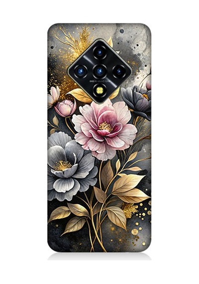 İnfinix Zero 8 Uyumlu Altın Çiçekler Desenli Silikon Kılıf