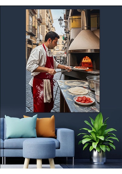 Ahşap Tablo Pizza Yapan Fırıncı Ustası
