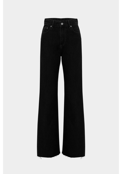 Açelyaokcu High Waist Wide Leg Kar Yıkama Geniş Paça Dikişsiz Jean Siyah