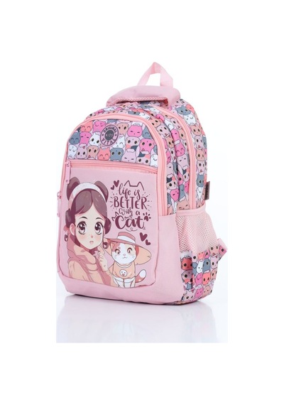 Vital Serisi Kız Çocuk Pembe Kız Desenli Beslenme Ve Okul Çantası Seti