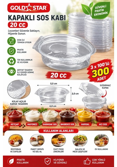 Gold Star Kapaklı Sos Kabı 20 Cc 3 X100'lü 300 Adet Diğer