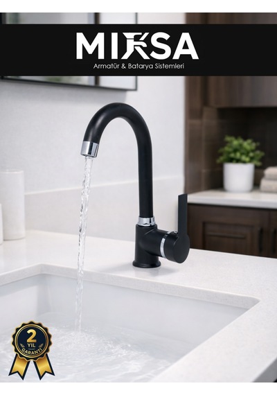 Siyah-krom Armut Baston Borulu Banyo Lavabo Bataryası Çeşmesi Musluğu Çift Su Girişli