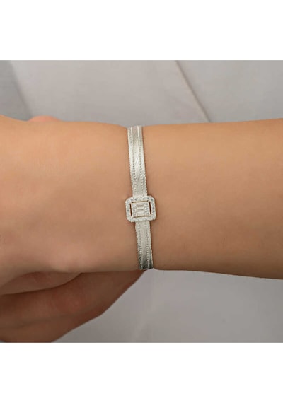 Casera's Gümüş Baget Taşlı Trabzon Hasır Kadın Bileklik Csr2184533 Gümüş