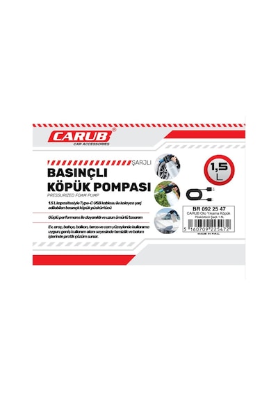 Carub Şarjlı Otomatik 1.5 Litre Yüksek Basınçlı Araç Yıkama Köpük Püskürtücü El Pompası, Otomobil Temizleme Pompası