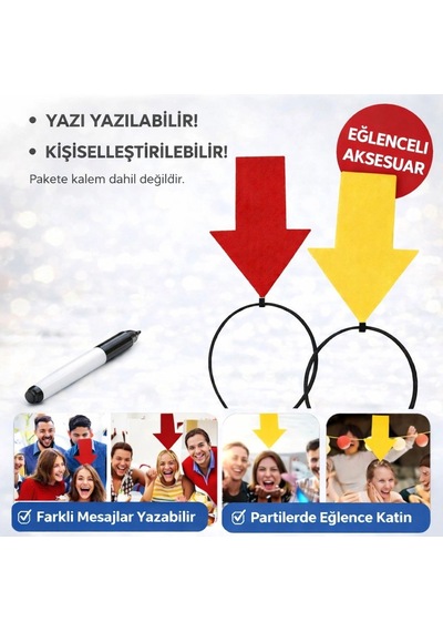 Kişiselleştirilebilir Ok İşaretli Mesaj Tacı 2 Li Set Sarı-kırmızı +0