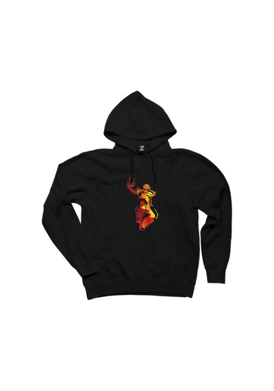 Red Basketball Silhouette Siyah Kapşonlu Sweat Siyah