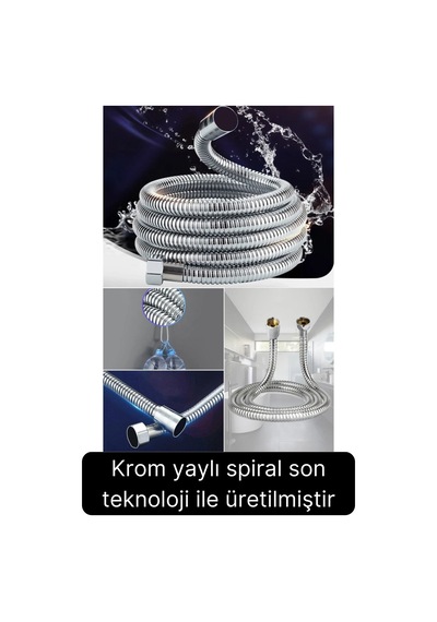 Premium Paslanmaz Krom Patlamaz Kopmaz Tüm Duş Sistemleriyle Uyumlu Uzayan Spiral Hortum Örgü 2 Mt Metal
