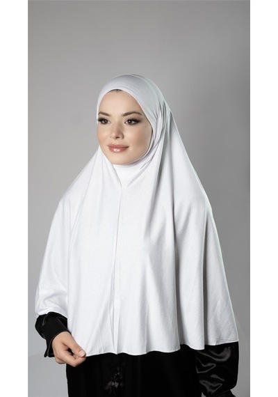 Hürrem Bone Beyaz Pratik Hazır Geçmeli Tesettür Eşarp Viskon Arkası Lastikli Peçeli 2112 42