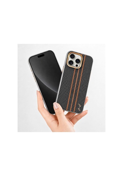 Apple İphone 15 Pro Max Uyumlu Kılıf Goldrix Karbon Fiber M-safe Kılıf Gri