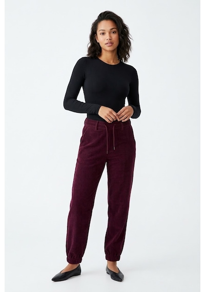 Neden Tekstil Kadın Bordo Fitilli Kadife Jogger Pantolon