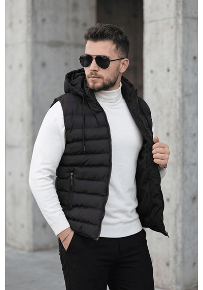 Yelly Slim Fit Fermuarlı Cep Detaylı Erkek Şişme Yelek - Çıkarılabilir Kapüşonlu & Astarlı Siyah Yelly Slim Fit Fermuarlı Cep Detaylı Erkek Şişme Yelek - Çıkarılabilir Kapüşonlu & Astarlı Siyah