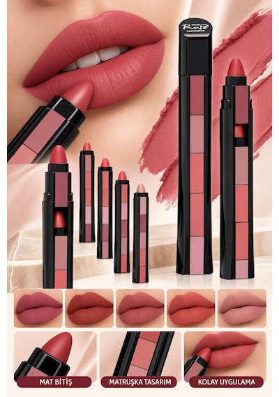 3b Trend Rose 5 Renk Bir Arada Matruşka Ruj 5 Li Mat Ruj Seti Farklı Tonlar Tek Üründe Pink Dream