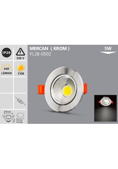Noas 5 Watt Krom Kasa Led Spot Beyaz Işık 2 Adet Mercan Yl28-0502 Krom