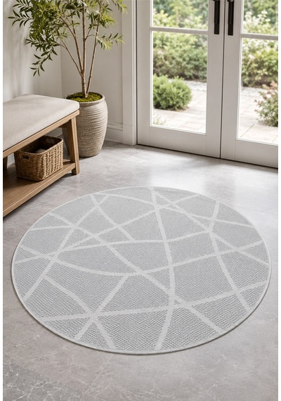 Modern Sisal 8002 Gri Krem Daire Leke Tutmayan Kaymaz Taban Salon Mutfak Koridor Balkon Halısı