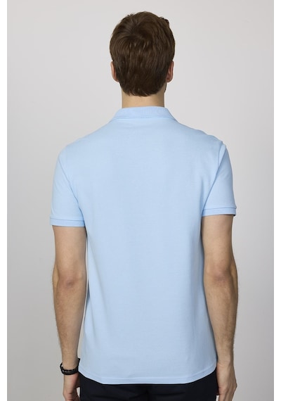 Tudors Erkek Slim Fit Dar Kesim Pamuklu Yumuşak Dokulu Serin Tutan Kumaş Düz Pike Mavi Polo Yaka Tişört-30768-Mavi