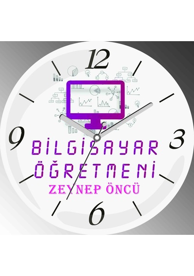 Kişiye Özel Bilgisayar Öğretmeni Çap 30cm Sessiz Akar Bombeli Gerçek Cam Duvar Saati Çok Renkli